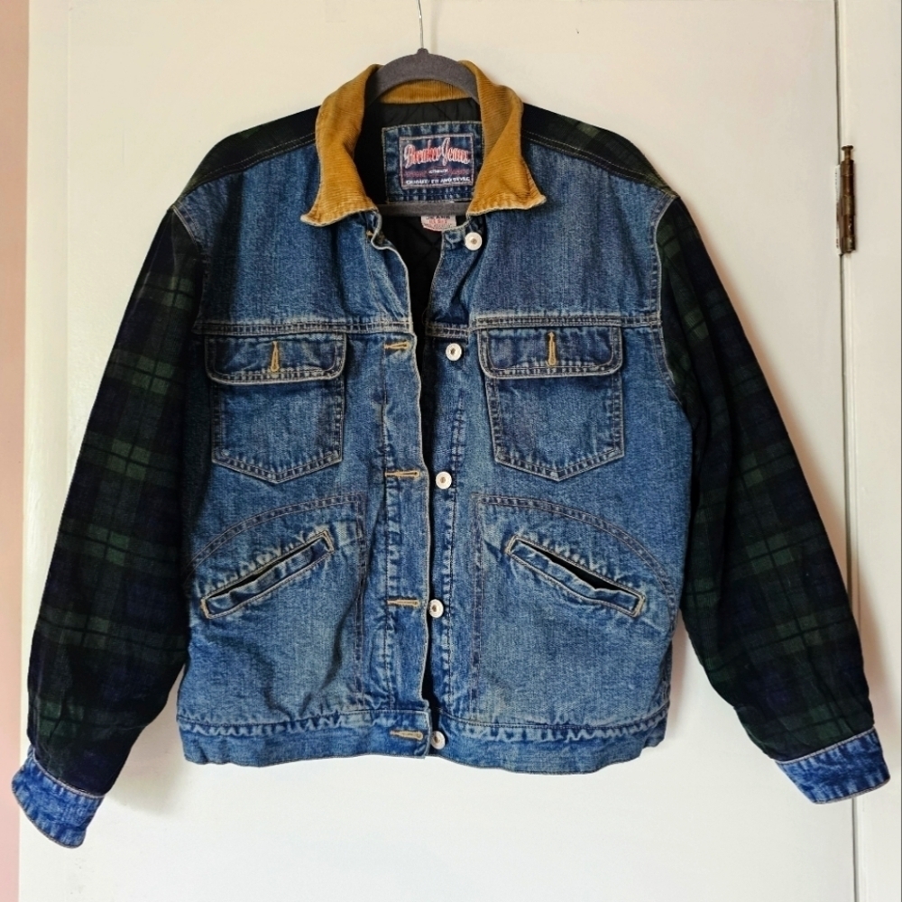 Stone Harbor Blue Denim & Green Plaid Bomber Jacket